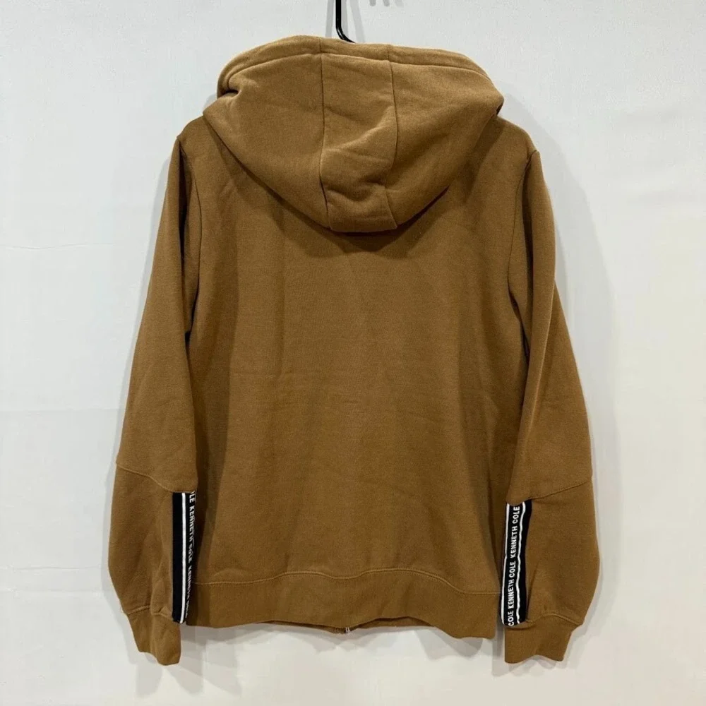 Kenneth Cole Hoodie Mens Small Brown Full Zip Logo Tape Trim Streetwear - Picture 2 of 5